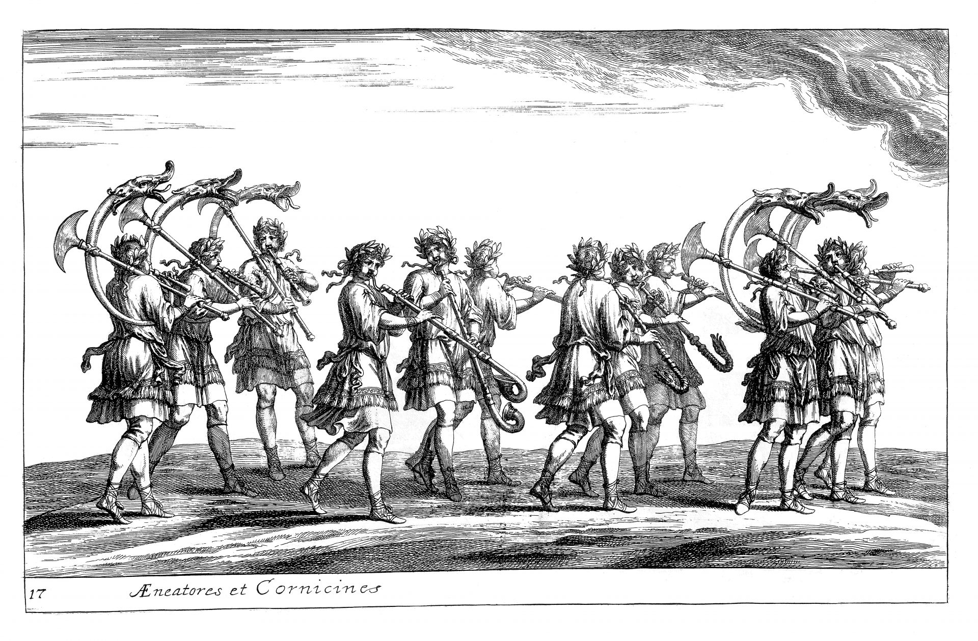 Engraving of a group of people with instruments.