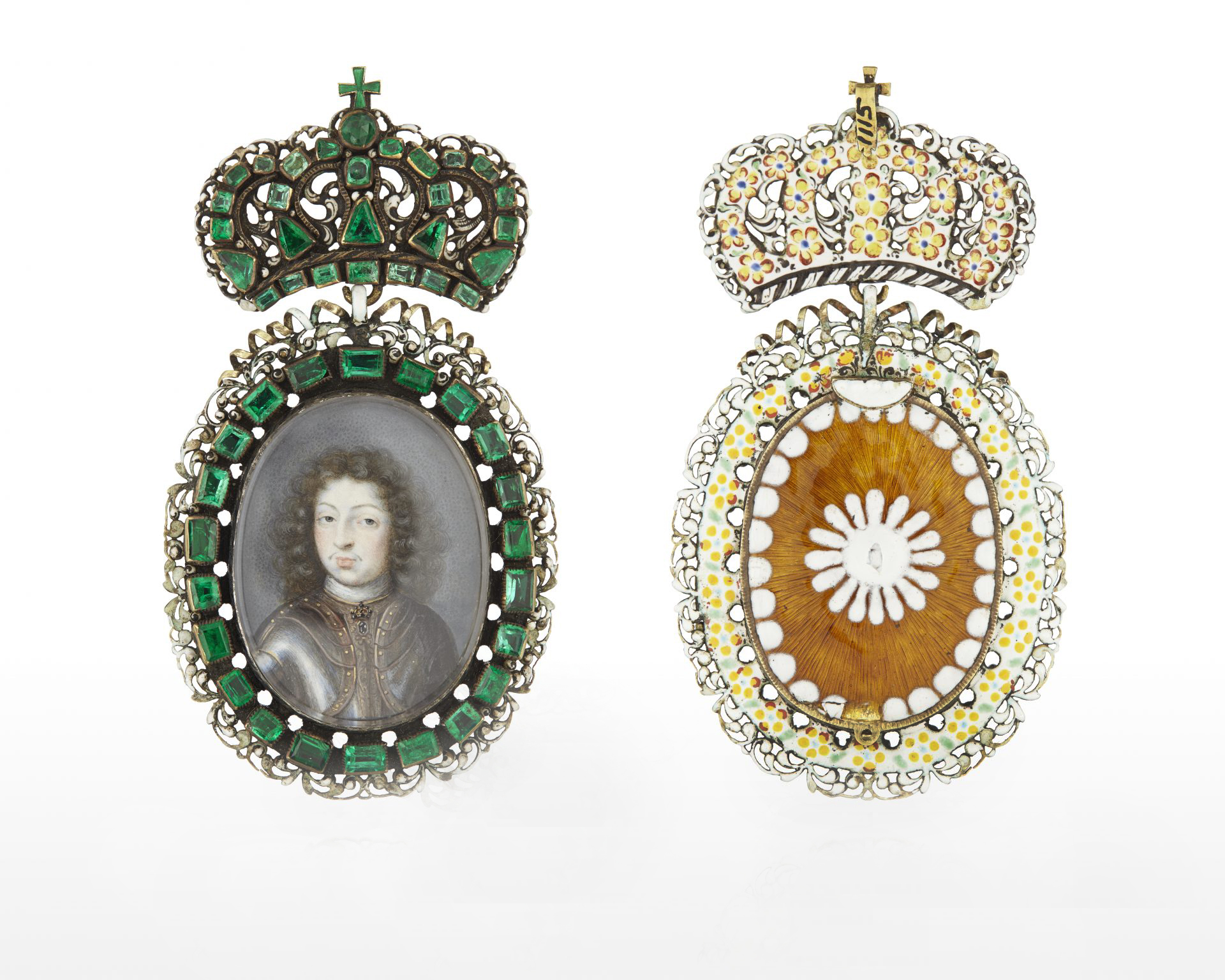 A jewelled pendant with a portrait.