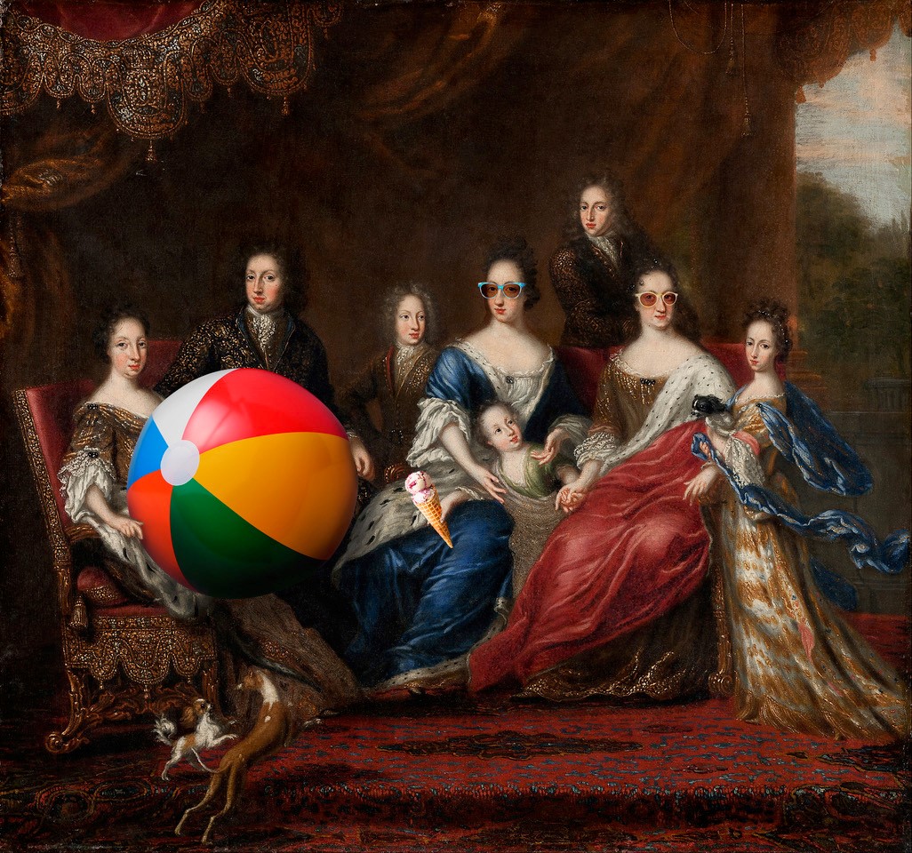 King Charles XI's of Sweden's family portrait with summer vacation element.