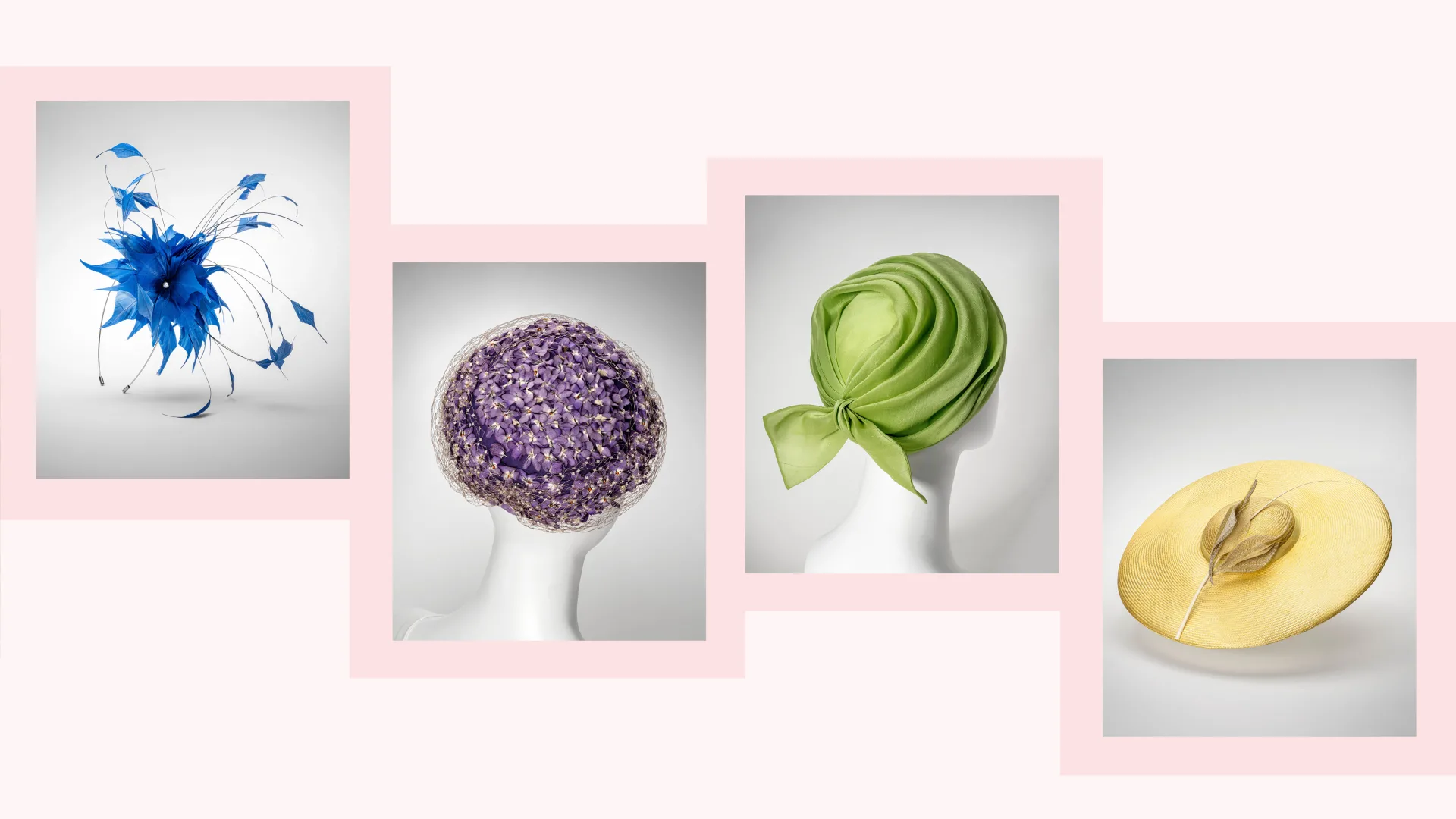 Bildmontage med fyra olika kungliga hattar.